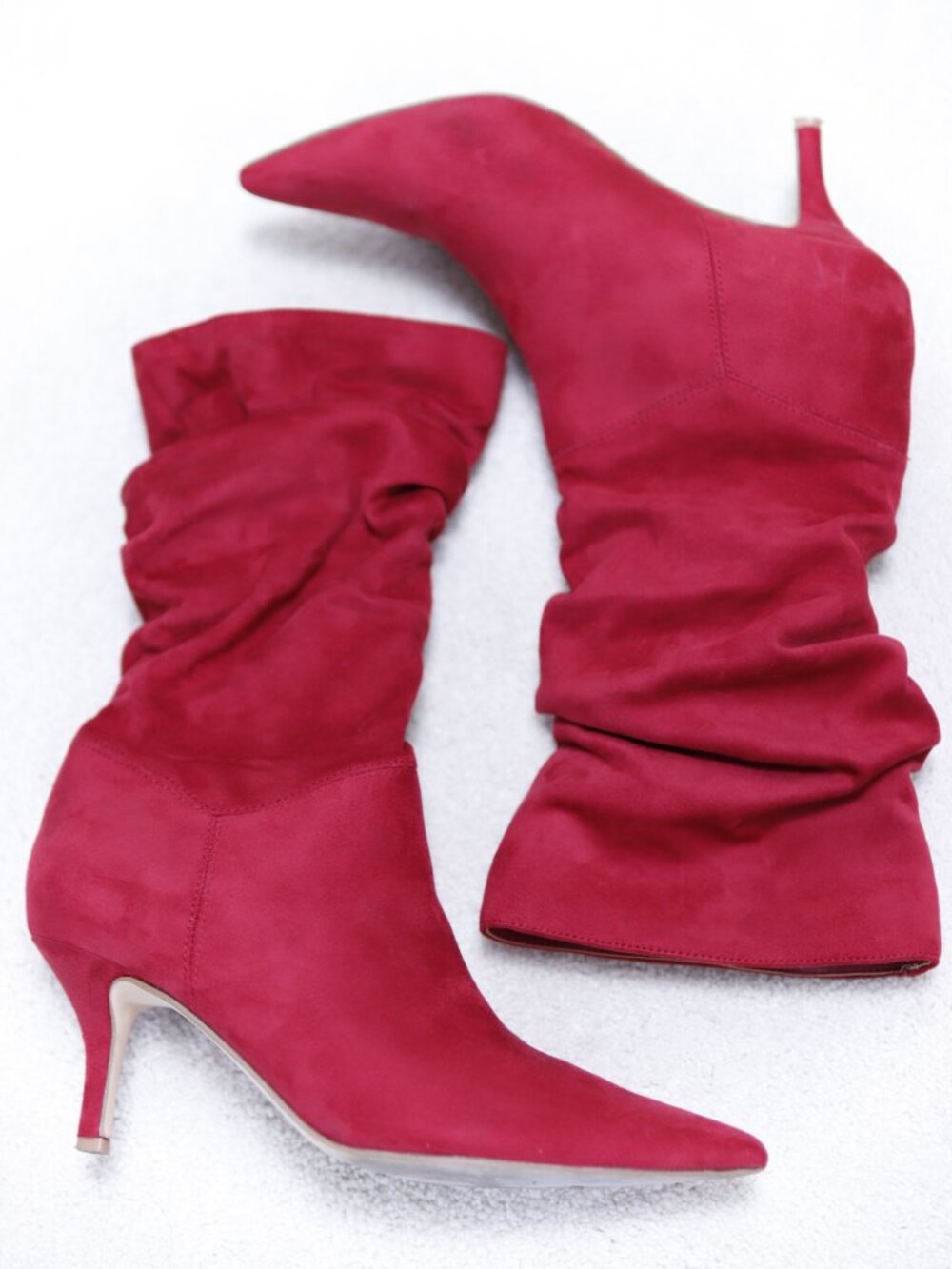 Marc Fisher Slouchy Pointed Toe Kitten Heel Boots Berry Red Suede Size 7.5